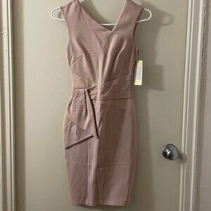 Lipsy London Panel Mini Suede Bodycon Nude Bow Dress 0